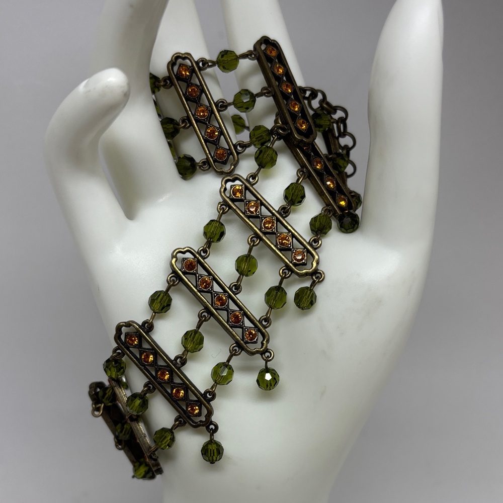 Tommassini Elegant Olive Green and Amber Choker Necklace